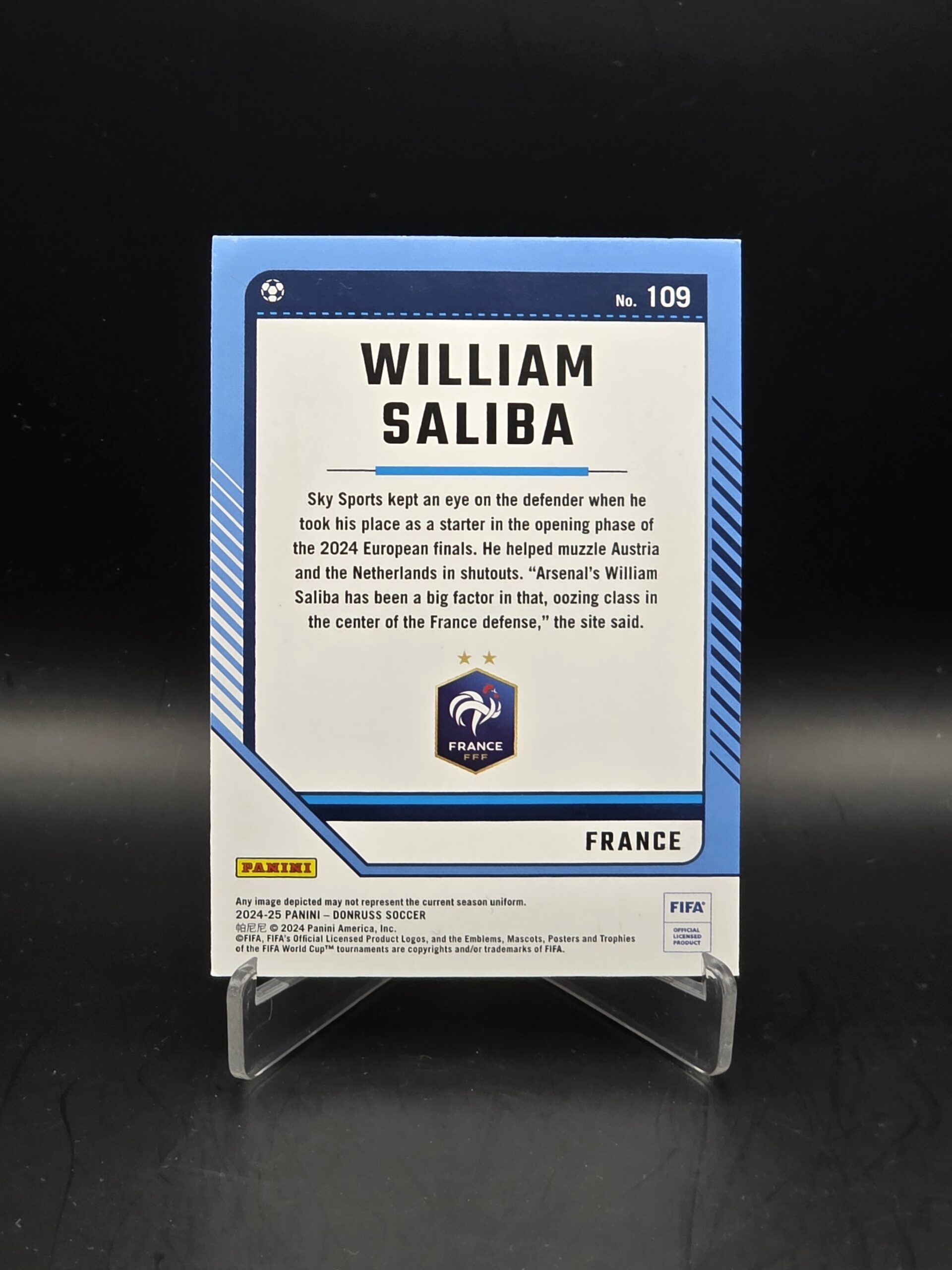 William Saliba · Panini Donruss Soccer 2024-25 · n°109 · France – Image 2